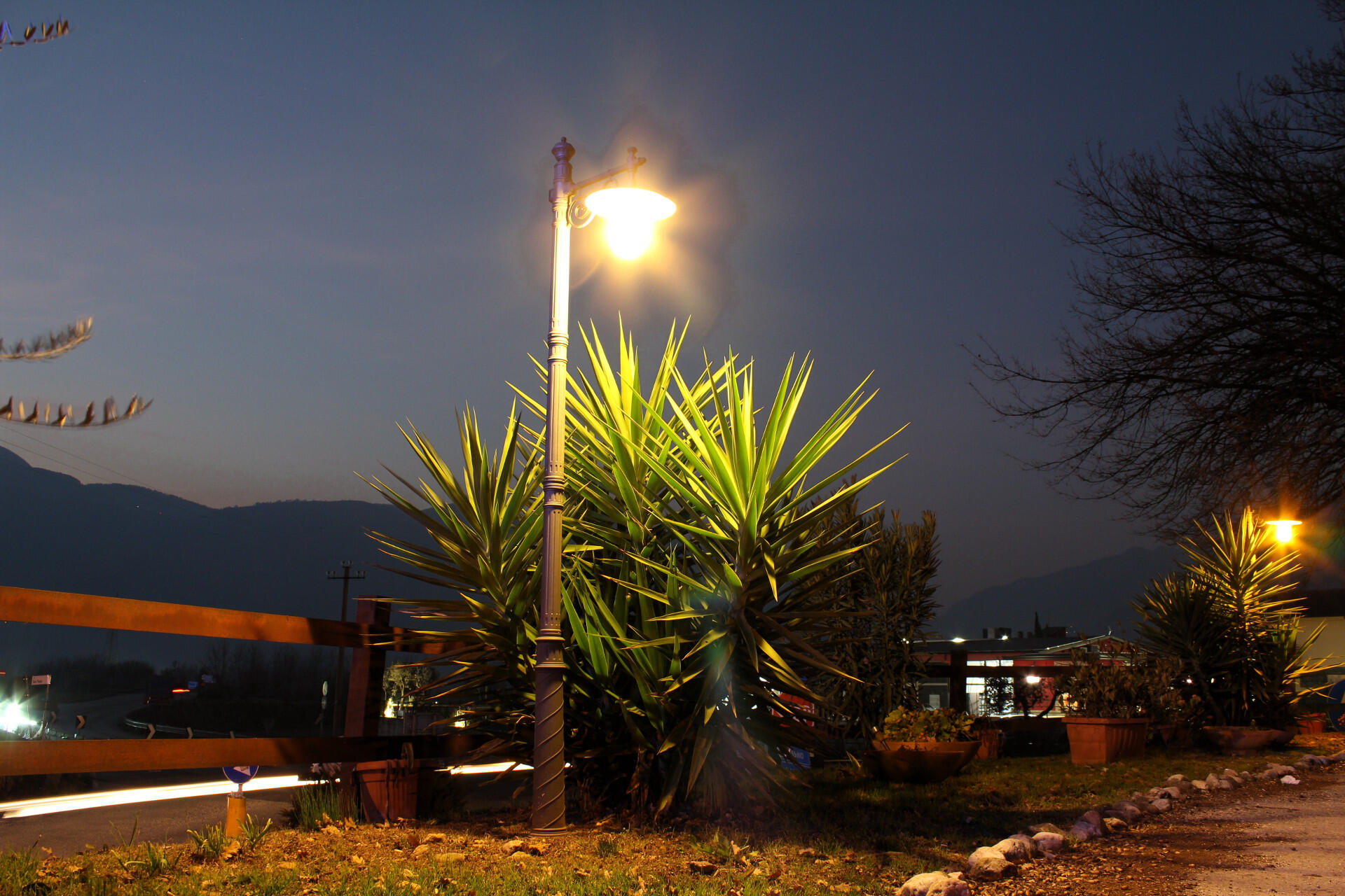 Lampione su pianta di sera